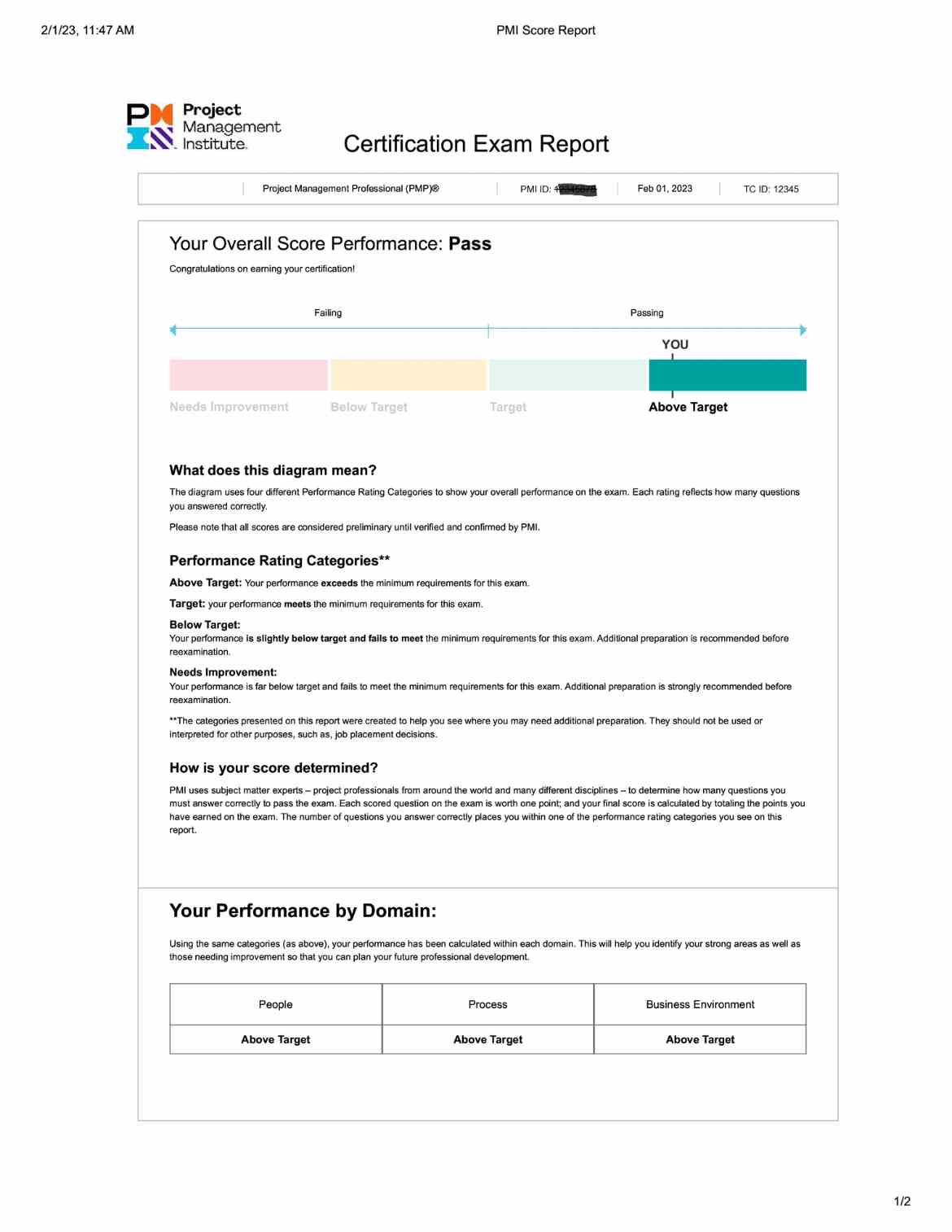 pmp exam report